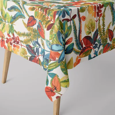 Produktbild von SCHÖNER LEBEN. Tischdecke Tonga Spice Exotik Blätter Pflanzen bunt Größe 130x130cm