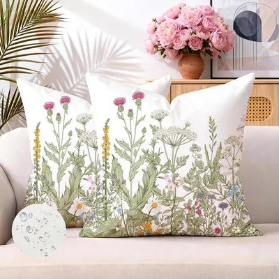 Produktbild von Famanu Kissenbezüge Set 2 Stück - Wasserfest, 40 x 40 cm, Blumenmuster