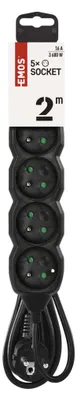 Prodlužovací kabel 2 m / 5 zásuvek / černý / PVC / 1 mm2
