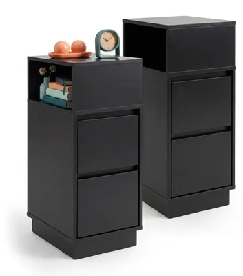 Produktbild von Relaxdays Nachttisch, 2er Set, 2 Schubladen, 1 offenes Fach, HxBxT: 64 x 24 x 30 cm, Schlafzimmer, Nachtschrank, schwarz