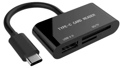 Produktbild von Gembird UHB-CR3-02, MicroSD (TransFlash), SD, SDHC, SDXC, Schwarz, USB 3.2 Gen 1 (3.1 Gen 1) Type-C, 25 mm, 55 mm, 12 mm