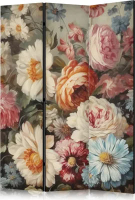 Zdjęcie produktu dla Parawan jednostronny Kwiaty 135x172 cm 3-częściowy beżowy