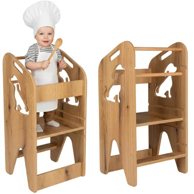 Zdjęcie produktu dla Pomocnik kuchenny VERK.design 80cm zabudowany kitchen helper podest stołek dla dzieci brązowy piesek