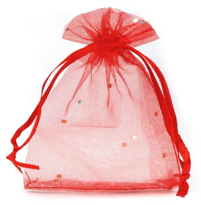 Produktbild von 5 Hochwertige Organza - Säckchen mit Glitter, 90 x 110 mm rot