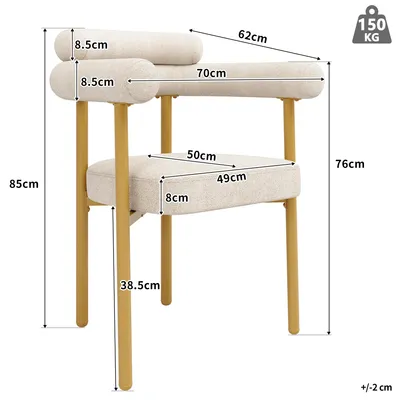 Produktbild von 2 Esszimmerstühle, moderne und schlichte Esszimmerstühle aus Beige Wildleder, bequeme Ringsitze, geeignet für Esszimmer, Wohnzimmer und Arbeitszimmer,Goldfarbene Stuhlbeine Beige,Golden