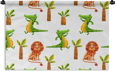 Produktbild von MuchoWow® Wandteppich Wandbehang Dschungel - Löwe - Krokodil 60x40 cm Tapisserie Dekoration Wandtuch - Wanddekorationen