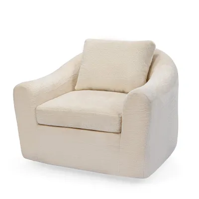 Produktbild von HomeMiYN Drehsessel mit Rückenlehne, Komfortabler Loungesessel aus Stoff mit Holzsockel, Relaxsessel für Wohnzimmer Schlafzimmer