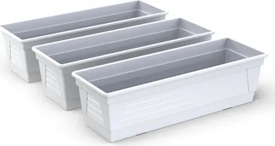Produktbild von plastard Blumenkasten Pflanzkasten, Weiss, 60 cm, 3er Set, Kunststoff, mit Überlauföffnung, 14 Liter Volumen, wetter- & UV-beständig, langlebig, pflegeleicht, für Balkon, Terrasse & Fensterbank