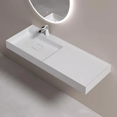 Produktbild von doporro Colossum630 Waschbecken Mineralguss matt Weiß 120x46x12cm inkl. Ablaufgarnitur Aufsatz-/Hängewaschbecken aus einem Guss edles Design