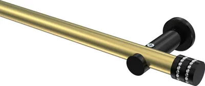 Produktbild von Interdeco Gardinenstange / Vorhangstange Messing-Optik / Schwarz, Typ Platon Estana (Glitzerkappe) ohne Ringe, 20 mm Ø 1-läufig, 140 cm