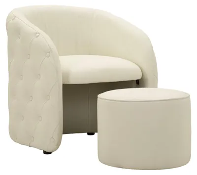 Image de Fauteuil et pouf en simili cuir blanc CM 76X75X80-Ø 47X35