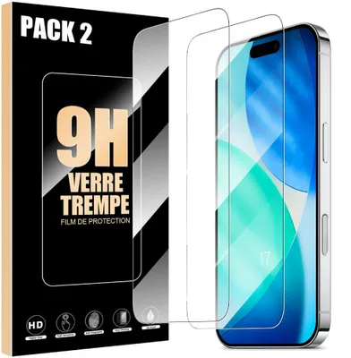 Image de Verre Trempé pour iPhone 17 - Installation Facile Anti-Rayures 9H Résistant Transparent Pack de 2