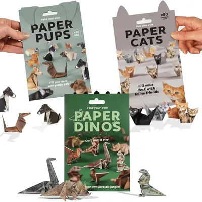 Obrázok produktu pre Sada na origami s 150 listami papiera – mačky, psy a dinosaury