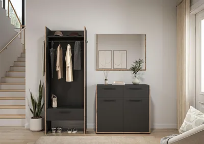 Produktbild von Garderoben-Set >Bueno< in Basalt - 180x189x37cm (BxHxT)