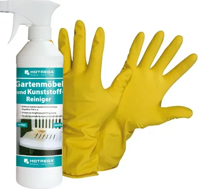 Produktbild von HOTREGA Gartenmöbel und Kunststoff Reiniger 500 ml SET + NITRAS Handschuhe Gr. 10