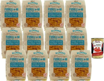 Produktbild von Rummo Fusilli No.48 Glutenfreie Pasta aus Vollkornreis & Mais 12x400g, Bronze-Die, italienische , perfekt für Saucen + Italian Gourmet polpa