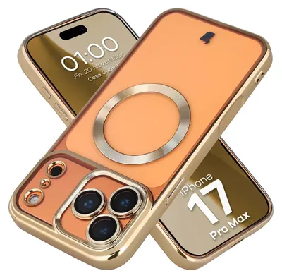 Produktbild von Handyhülle mit Kameraschutz und Magnetring für iPhone 17 Pro Max, Bizon Case GuardO, Transparent-Golden
