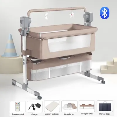 Productafbeelding van Multifunctioneel babybed - X601 babywieg - Elektrische wiegfunctie - Hoogte verstelbaar - Vijf wiegsnelheden - Afstandsbediening - Muggennet - Beige
