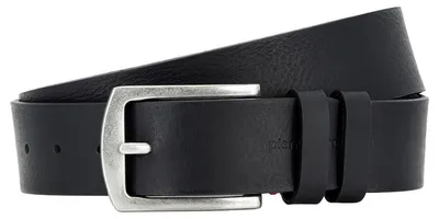 Image de PIERRE CARDIN - Ceinture en cuir basique. Fabrication de haute qualité, boucle argentée en métal brossé, couleur noire, longueur 115 cm. Polyvalente, facile à assortir