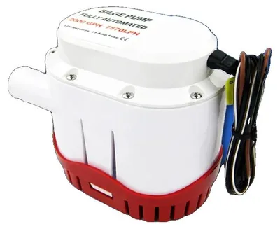 Immagine prodotto di Pompa sommersa, portata 2000 GPH, tensione 12 V CC, corrente 11 A, uscita da 1-1/8 pollici, funzionamento automatico