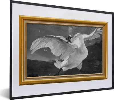 Produktbild von MuchoWow® Gerahmtes Poster Der gefährdete Schwan - Alte Meister - Liste - Gold 40x30 cm - Poster mit Schwarzem Bilderrahmen Wandposter Rahmen Foto Bilder - Bilderrahmen - Poster im Rahmen
