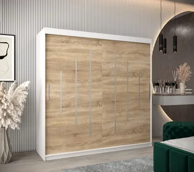 Produktbild von Kleiderschrank ERIKA – Breite 200 cm, weiß / Eiche sonoma