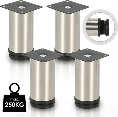 Produktbild von Fiqops 4x Möbelfuß Möbelfüsse Edelstahl Fuss Durchmesser 40 mm Höhe 60mm Schwarz Höhenverstellbar