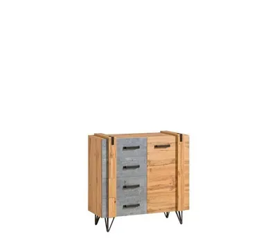 Produktbild von Kommode LORENZA II, moderne Stauraumkommode mit 4 Schubladen, Sideboard mit viel Platz, Industrial Design Aufbewahrungsmöbel Eiche Wotan/Beton Optik