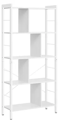 Image de Étagère à livres en métal, blanche, 5 niveaux, dimensions : 30 x 74 x 154,5 cm