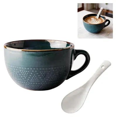 Image de Grande tasse en céramique de 700 ml avec anse, de couleur vert foncé