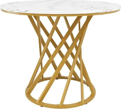 Image de Table basse ronde - Table de salon - Plateau en MDF aspect marbre - 80 x 80 x 76 cm - Pour 4 personnes - Blanc