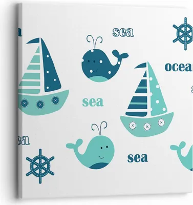 Produktbild von Bild auf Leinwand - Leinwandbild - Wale Schiffe Kinder Seesterne - 30x30cm - Wand Bild - Wanddeko - Leinwanddruck - Bilder - Kunstdruck - Wanddekoration - Leinwand bilder - Wandkunst - AC30x30-2913