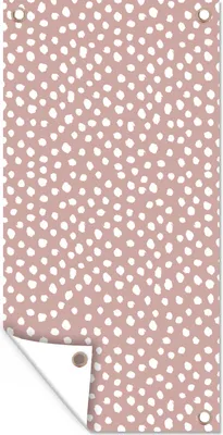 Produktbild von MuchoWow® 40x80 cm Outdoor-Poster Gartendeko Sichtschutz Garten Poster für den Garten  Polka dots - Weiß - Rosa