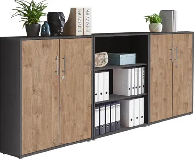 Produktbild von Aktenschrank TABOR 9 in anthrazit / Gold Harbor Oak, Schrankwand, Büroschrank, abschließbar,
