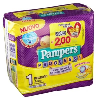 Produktbild von Pampers Progressi, Junge/Mädchen, 2 kg, 5 kg, Mehrfarbig, 28 Stück(e), Plastikbeutel