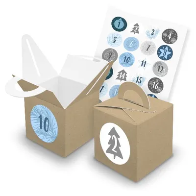 Produktbild von itenga SET V43 Adventskalender Würfelbox mit Griff Braun + Zahlensticker Z16