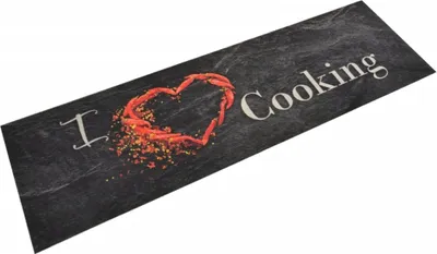 Produktbild von Küchenteppich Waschbar Cooking Schwarz 45x150 cm Samt