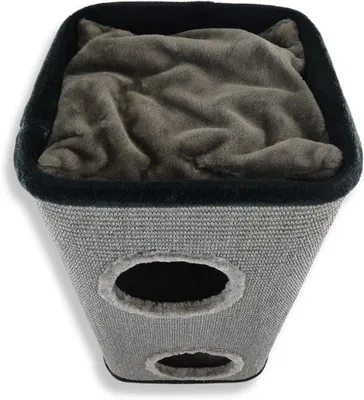 Productafbeelding van Krabton Kattentoren - Krabmeubel Kattenhuis - Katten Spelen - Drie Verdiepingen - 120 x 40 x 40 cm - Grijs