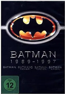 The image shows the cover of a DVD box set for the Batman movies released between 1989 and 1997.