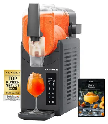 Produktbild von KLAMER Slush Maschine, mit 5 voreingestellten Programmen: Slushie, Cocktail, Milchshake, Frappé, Wein, Automatische Reinigung, 2,6L Fassungsvolumen, Turbo Freeze, kein Eis erforderlich