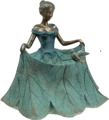 Produktbild von Vogeltränke Gartenfigur Mädchen Blütenkleid Deko Polyresin H33,5cm