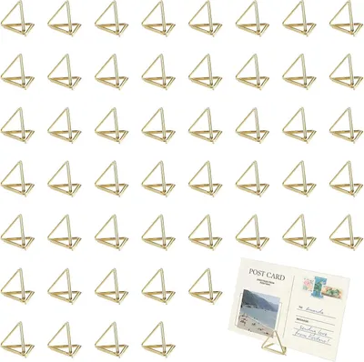Imagen del producto de Soportes para tarjetas de mesa, triangulares, 50 unidades, color dorado, con sujetadores, para eventos