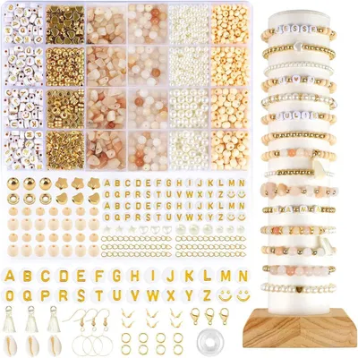 Productafbeelding van Armband met parels, edelsteen, natuursteen, hout, boho-stijl, doe-het-zelf set. Rozenkwarts