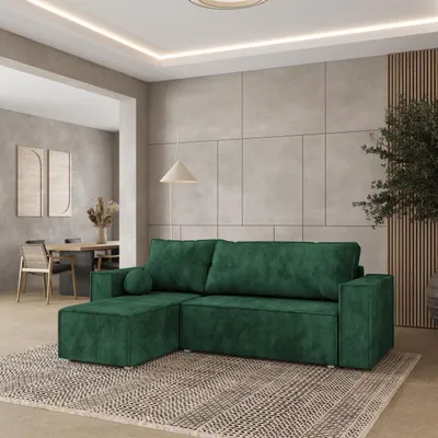 Produktbild von Masseno Ecksofa RAVELO P mit Schlaffunktion L-Form, Sofa mit Bettkasten, Wohnzimmersofa, Couch, Soffa, Bettsofa, Couchgarnitur- Grün, POSO 14