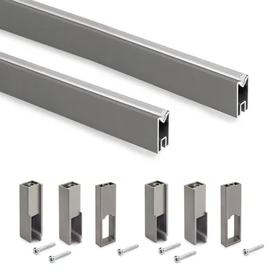 Image de Lot Emuca de 2 tringles à vêtements Luxe de 1,15 m de long avec supports, en aluminium et plastique, couleur titane