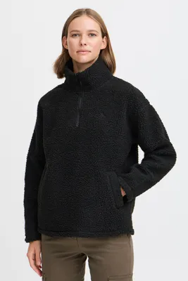 Produktbild von OXMO OXTolirone Damen Teddy-Pullover Sweater Pullover mit Troyerkragen Eingrifftaschen Loose fit