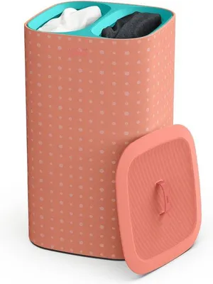Immagine prodotto di cesto portabiancheria da 60 litri con coperchio, 2 sacchi portabiancheria rimovibili con manici - corallo/verde