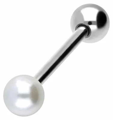 Produktbild von Zungenpiercing, Intim-Piercing Chirurgenstahl Barbell SYNTHETISCHE PERLE + CHIRURGENSTAHL-KUGEL Silber Stablänge: 16mm