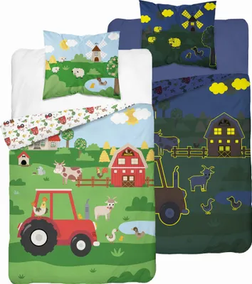 Produktbild von Im Dunkeln leuchtende Bettwäsche 160x200 Roter Traktor