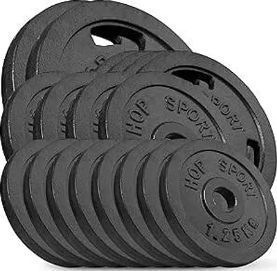 Produktbild von Hop-Sport 60 kg Hantelscheiben-Set 2x10kg +4x5kg +4x2,5kg +8x1,25kg 30/31mm Gripper Gusseisen Gewichte Hanteln